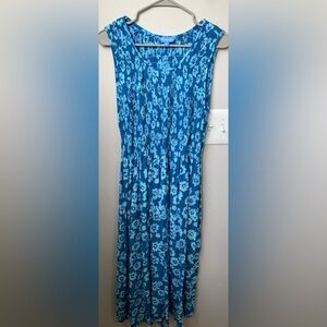 BLUE GINGER Women’s Blue w/ Turquoise Floral Sleeveless Smocked Top Maxi Dress